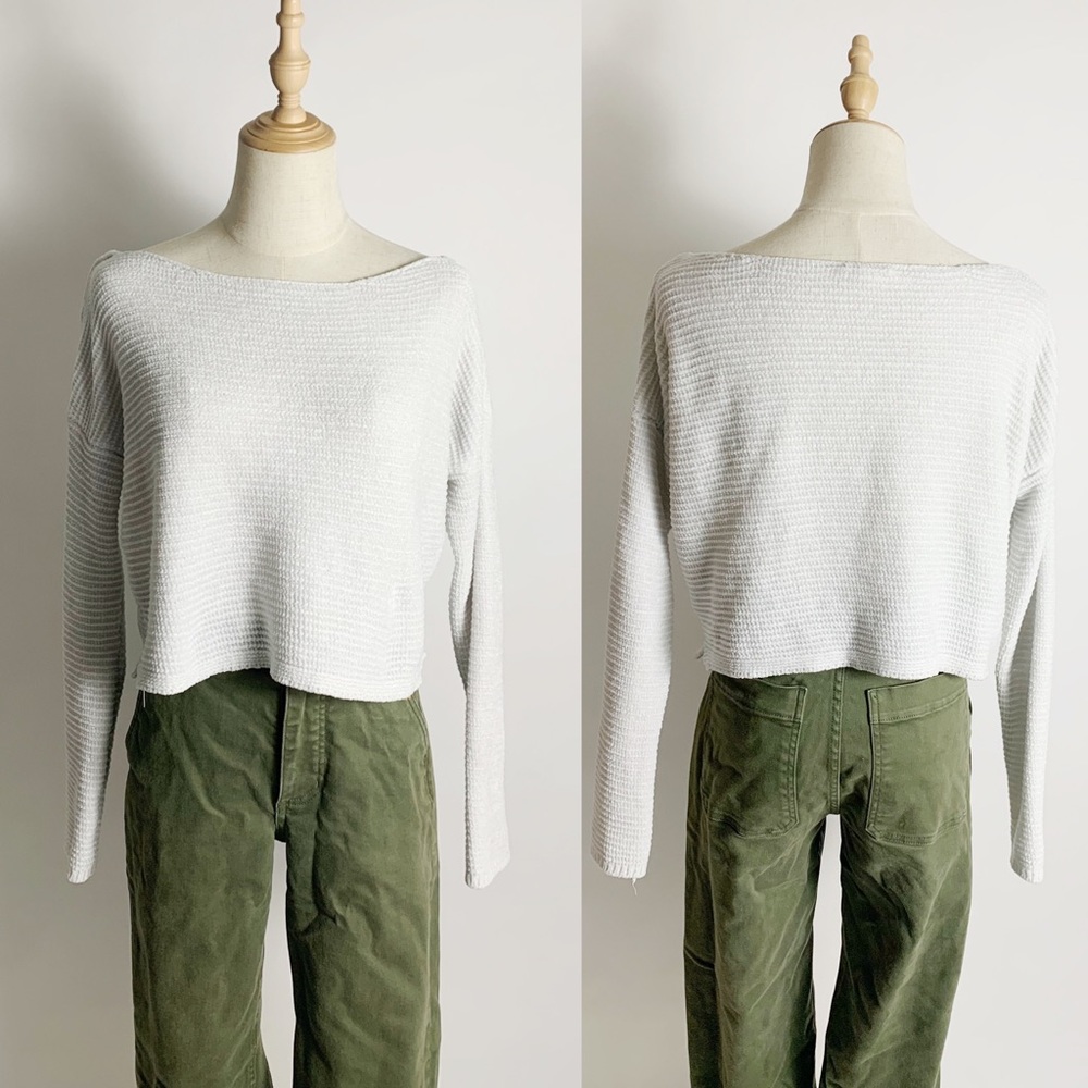 GARAGE White Knit Crop Ribbed Dolman Sweater Size XS